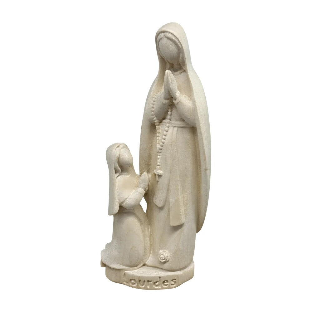 Our Lady of Lourdes and Saint Bernadette Carved Wood Statue