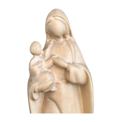 Modern Madonna with Child, Val Gardena Artisanal Wood Sculpture