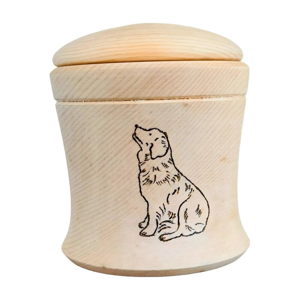 Commemorative Urn Box for Ashes with Pyrographed Dog | Maple Wood 10 cm