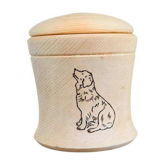 Commemorative Urn Box for Ashes with Pyrographed Dog | Maple Wood 10 cm