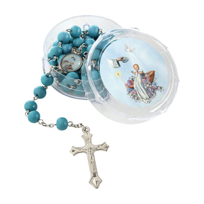 Blue Baptism Rosary with Case