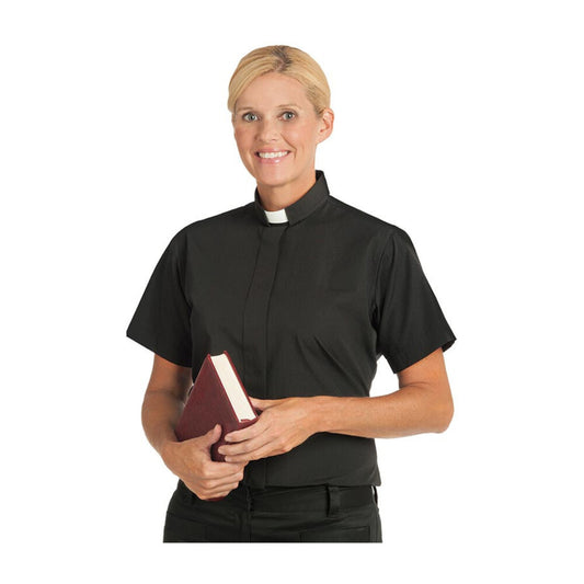 Women's Black Short Sleeve Tab Collar Clergy Shirt