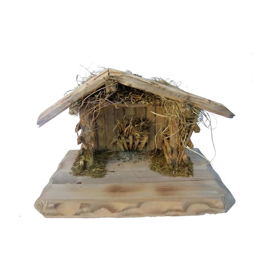 Rustic Linden Wood Stevia Stable for Christmas Nativity Scenes