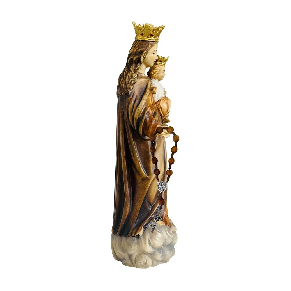 Our Lady of the Rosary with Child Statue Val Gardena Wood