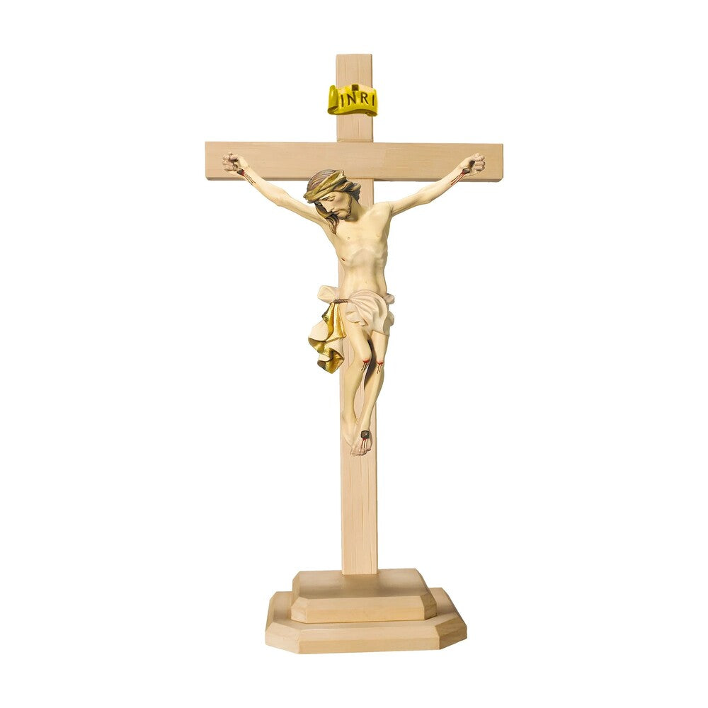 Crucifix with Base Artistic Wood Sculpture Val Gardena