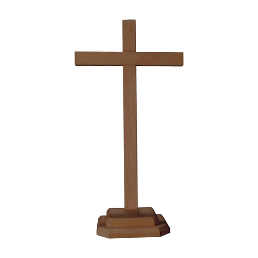 Table Cross in Natural Wood from Val Gardena, Geometric Style