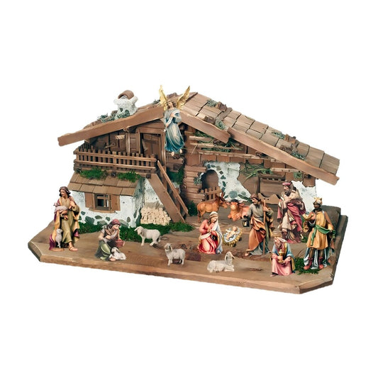 Hand-painted 16pc Complete Nativity Scene with Stable