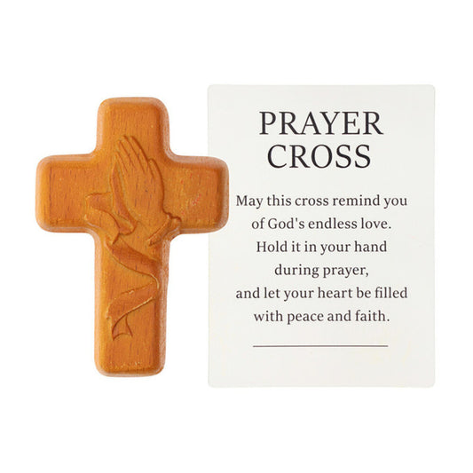 Praying Hands Wood Pocket Cross