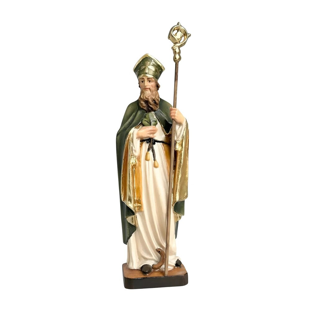 Wooden Sculpture of Saint Patrick with Shamrock and Bishop's Crozier