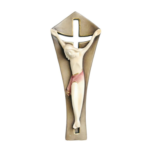 Stylized Modern Wooden Crucifix | Sacred Art Val Gardena