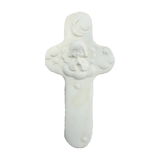 Natural Wood Cross with Hand-Carved Cherub Angel | Val Gardena