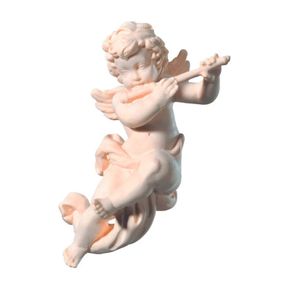 Winged Musician Putto with Flute | Val Gardena Handcrafted Wood Carving