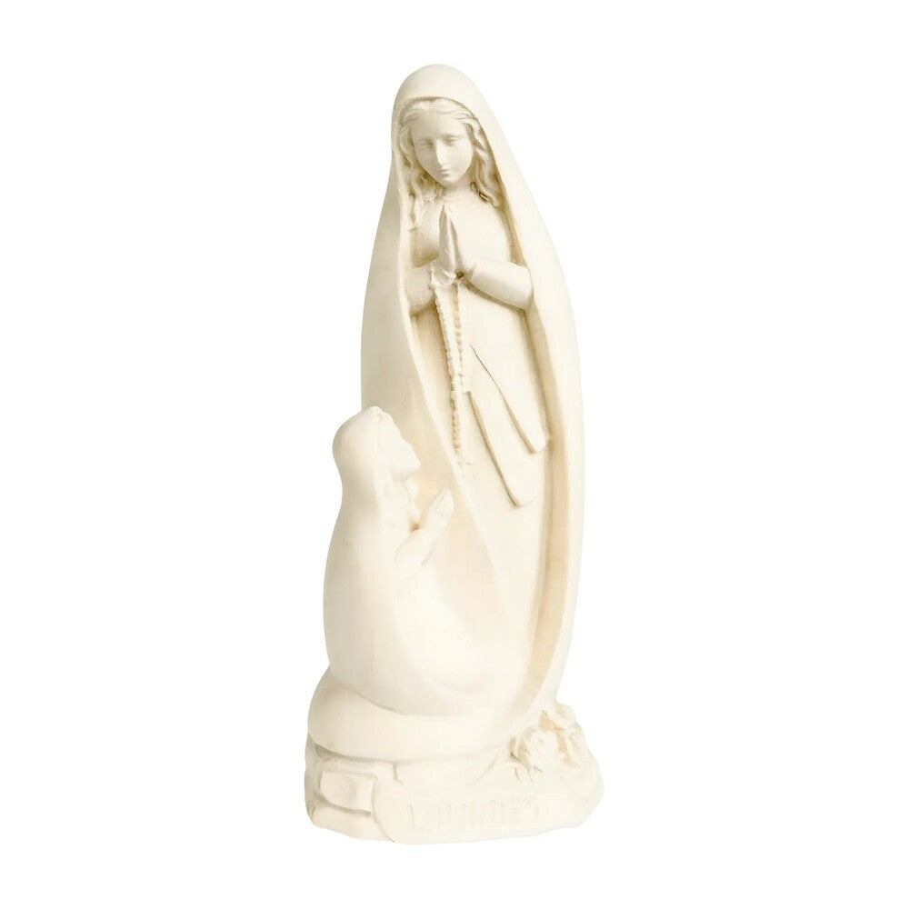 Lourdes Madonna Sculpture with Bernadette in Hand-Carved Val Gardena Wood