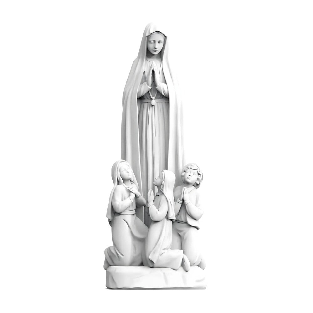 Our Lady of Fatima Pilgrim Statue and the Three Shepherd Children - Handmade Fiberglass Sculpture