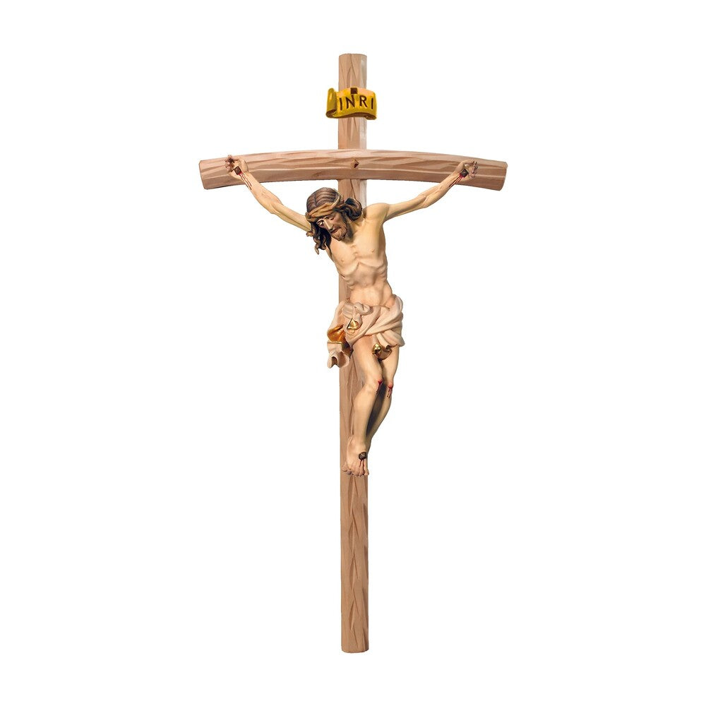 Hand-Carved Baroque Crucified Christ in Val Gardena Wood