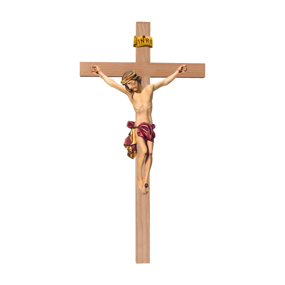 Crucifix Val Gardena Wooden Sculpture – Hand-Painted Christ