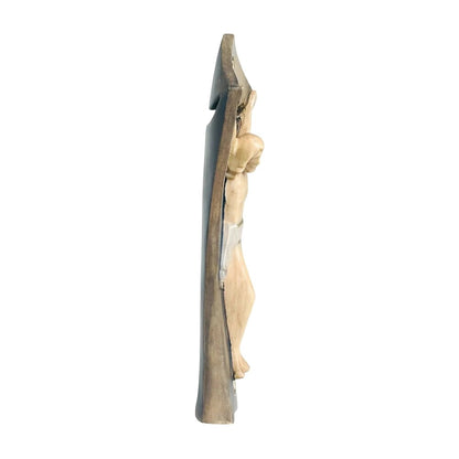Modern Stylized Crucifix in Natural Wood – Val Gardena Craftsmanship
