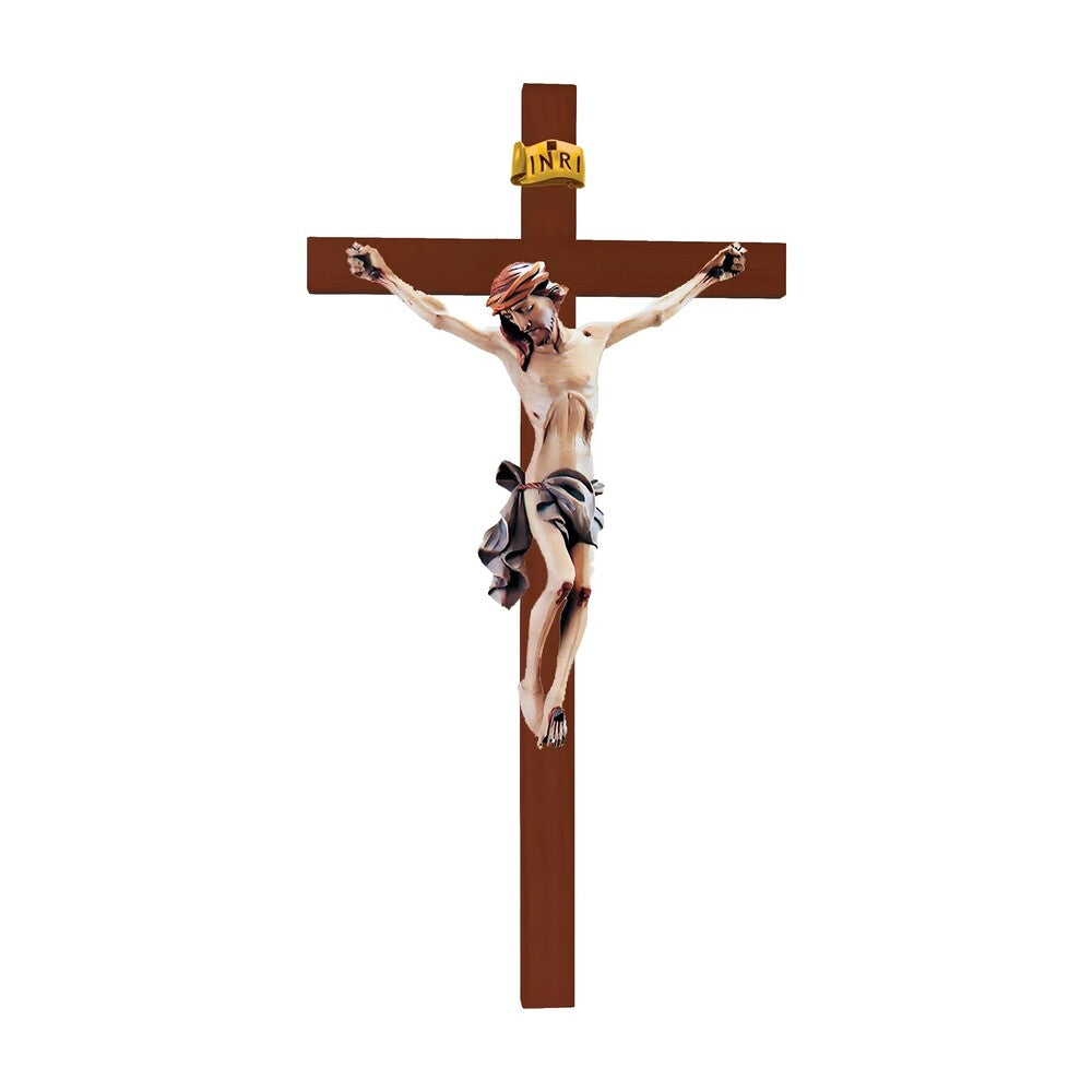 Sculpture Suffering Christ Crucifix in Maple and Lime Wood Val Gardena