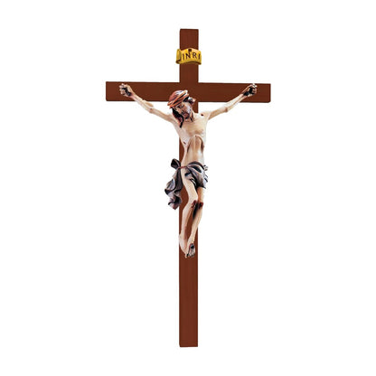 Sculpture Suffering Christ Crucifix in Maple and Lime Wood Val Gardena