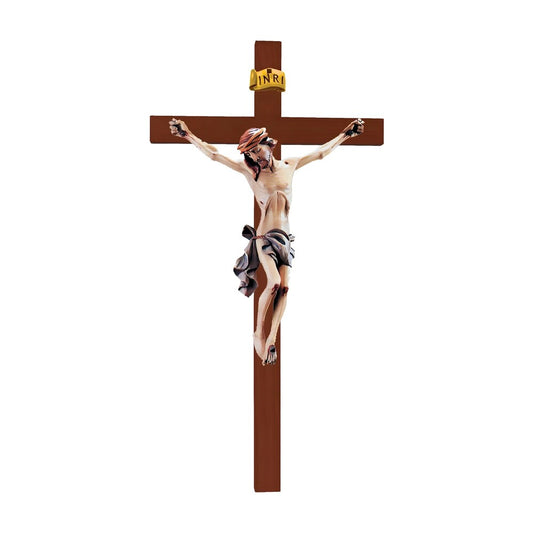 Sculpture Suffering Christ Crucifix in Maple and Lime Wood Val Gardena