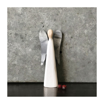 White Angel With Metal Wings - Medium