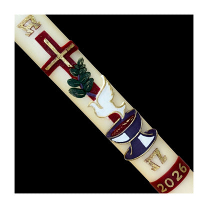 Red Cross With Dove & Chalice Paschal Candle