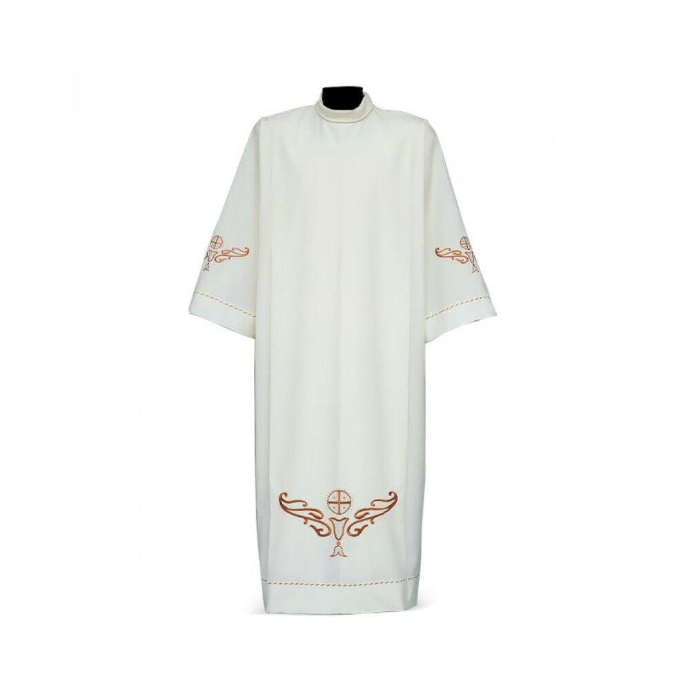Cotton Blend Alb with Embroidered Eucharistic Chalice Motif