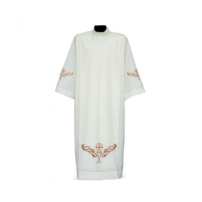 Cotton Blend Alb with Embroidered Eucharistic Chalice Motif