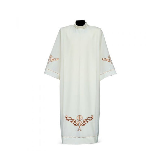 Cotton Blend Alb with Embroidered Eucharistic Chalice Motif