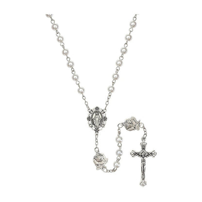 Our Lady of the Miraculous Rose White Pearl Rosary