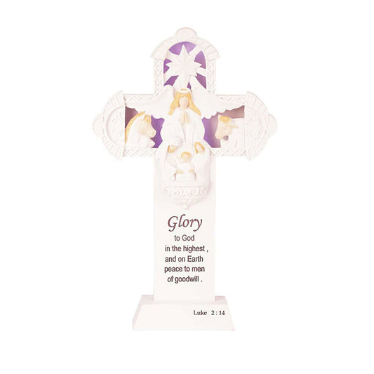 Lighted Glory to God Tabletop Cross
