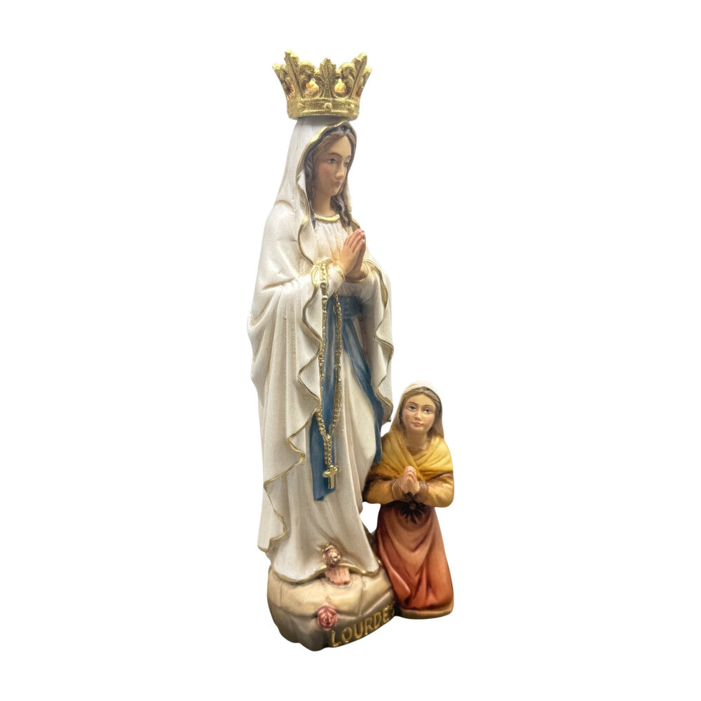 Sculpture Our Lady of Lourdes and Bernadette in Val Gardena Wood
