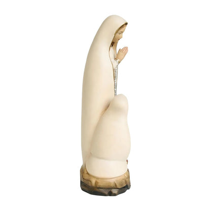 Lourdes Madonna Sculpture with Bernadette in Hand-Carved Val Gardena Wood