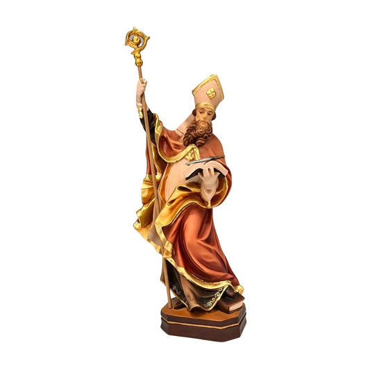 Saint Boniface Bishop with Crozier and Book, Wood Carving from Val Gardena