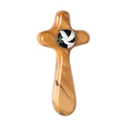Olive Wood Dove Medallion Peace Cross with Peace Prayer Card