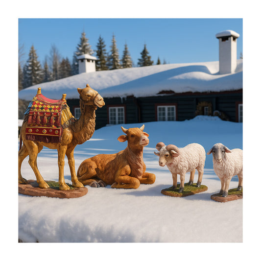 Outdoor Standing Camel, Cow, Two Sheep