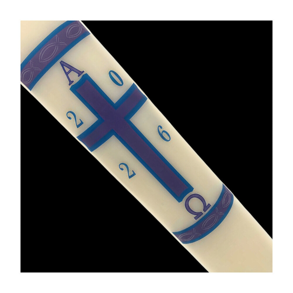 Blue & Purple Cross with Fish Paschal Candle