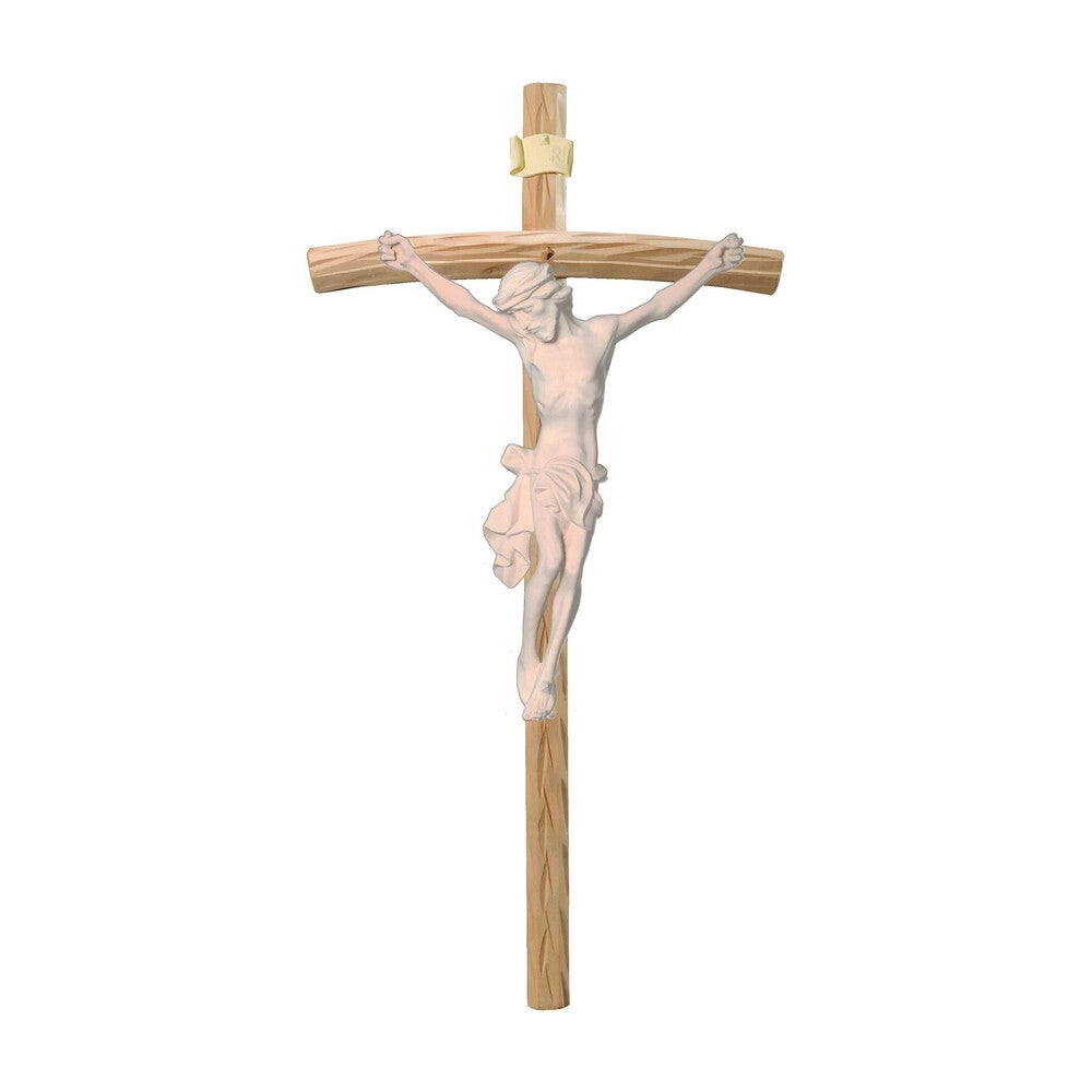 Body of Christ on Curved Cross Handcrafted Val Gardena Wood