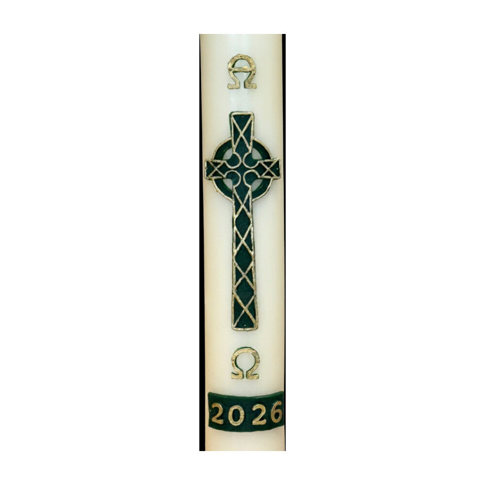 51% Beeswax Green Celtic Cross Paschal Candle