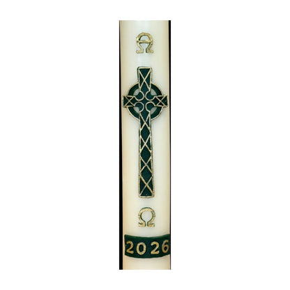51% Beeswax Green Celtic Cross Paschal Candle