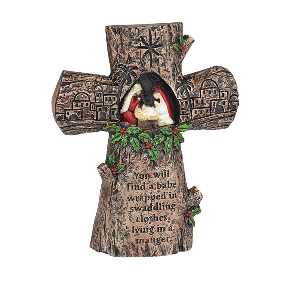 Tabletop Nativity Cross Rustic Wood