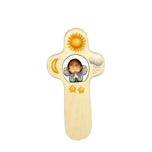 Children's Wall Cross with Praying Angel | Wooden Sculpture
