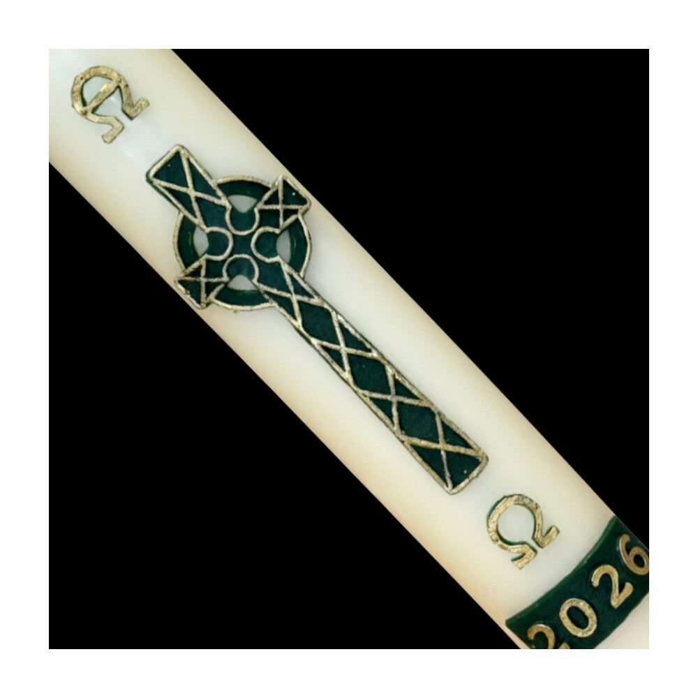 51% Beeswax Green Celtic Cross Paschal Candle
