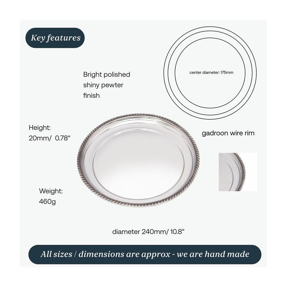 Medium Gadroon Rim Pewter Tray