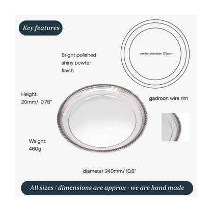 Medium Gadroon Rim Pewter Tray