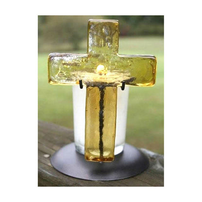 Glass Cross & Candle - Topaz