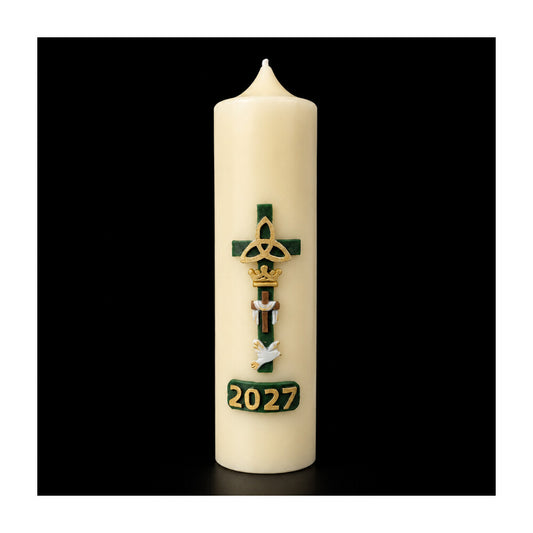 Green Cross with Dove Home Paschal Candle - 3" x 12"