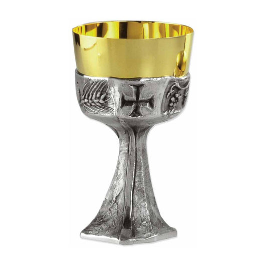 6 3/4" High Cast Base of Wheat & Grapes Brass Chalice