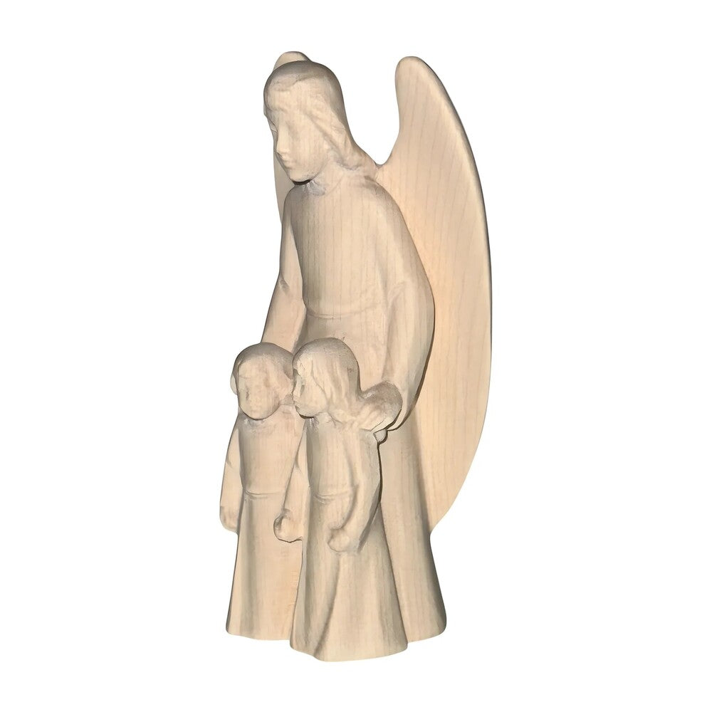 Guardian Angel with Children: Maple Wood Sculpture from Val Gardena