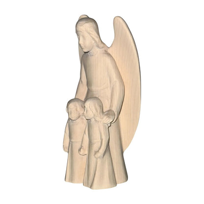 Guardian Angel with Children: Maple Wood Sculpture from Val Gardena